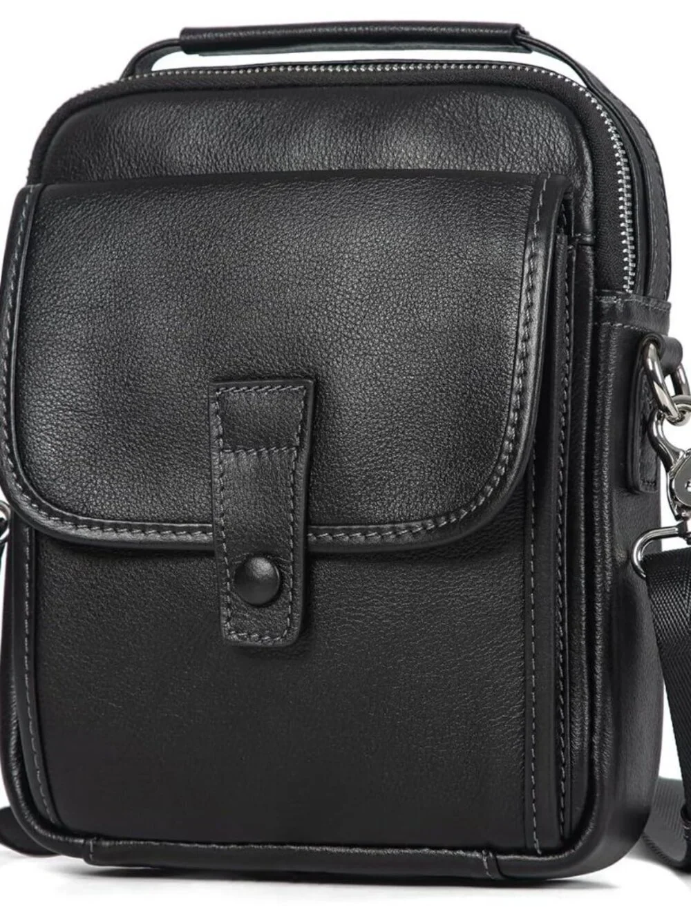 Men's Black Leather Shoulder Sling Travel Crossbody Stylish Magnetic Buckle Bag